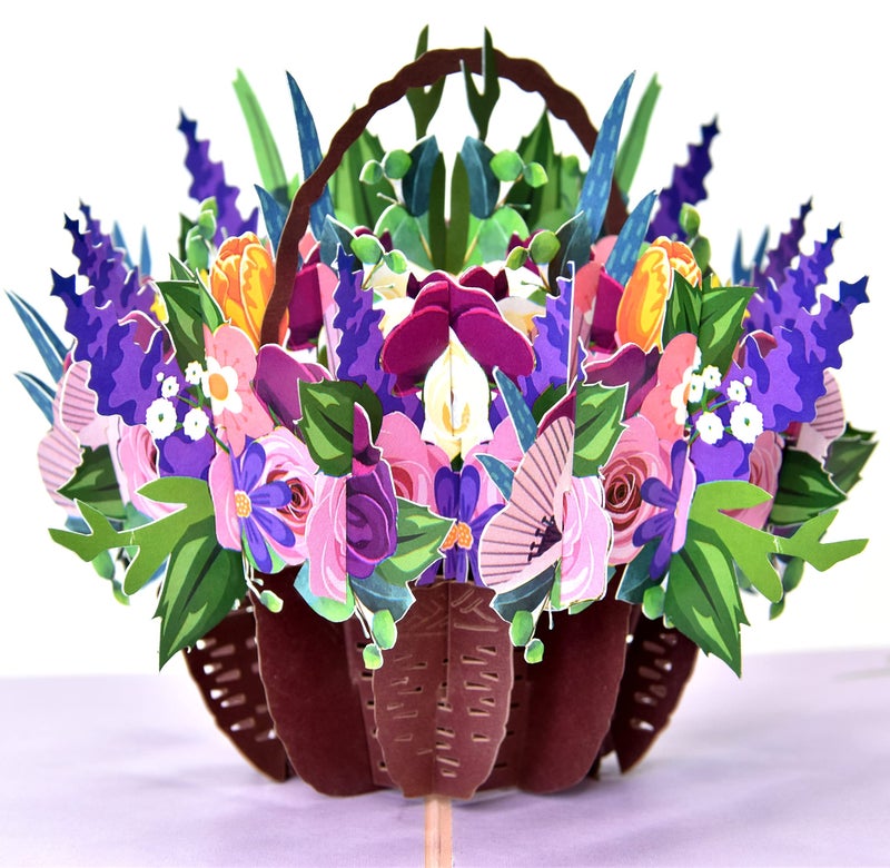 Teabug Cards Floral Basket Flower Pop Up Greeting Card for Birthday, Thank You Valentines, Mothers Day, Graduation, Retirement, Thinking of You, All Occasion (Mixed Flower Basket) - Image 1
